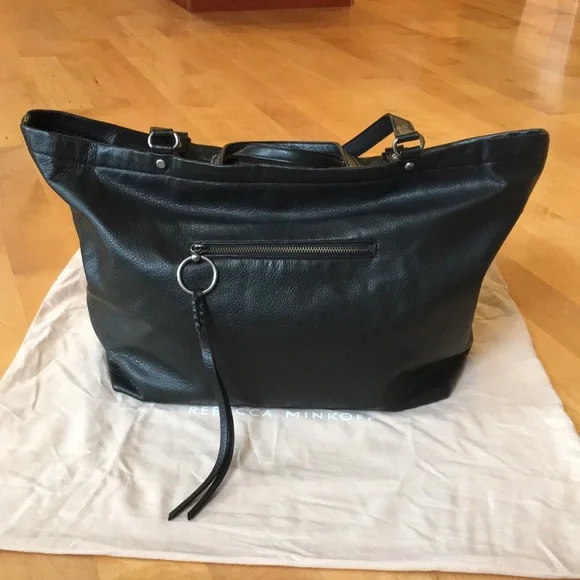 REBECCA MINKOFF | Large Black Leather Tote / Weekender Bag - Picture 8 of 16